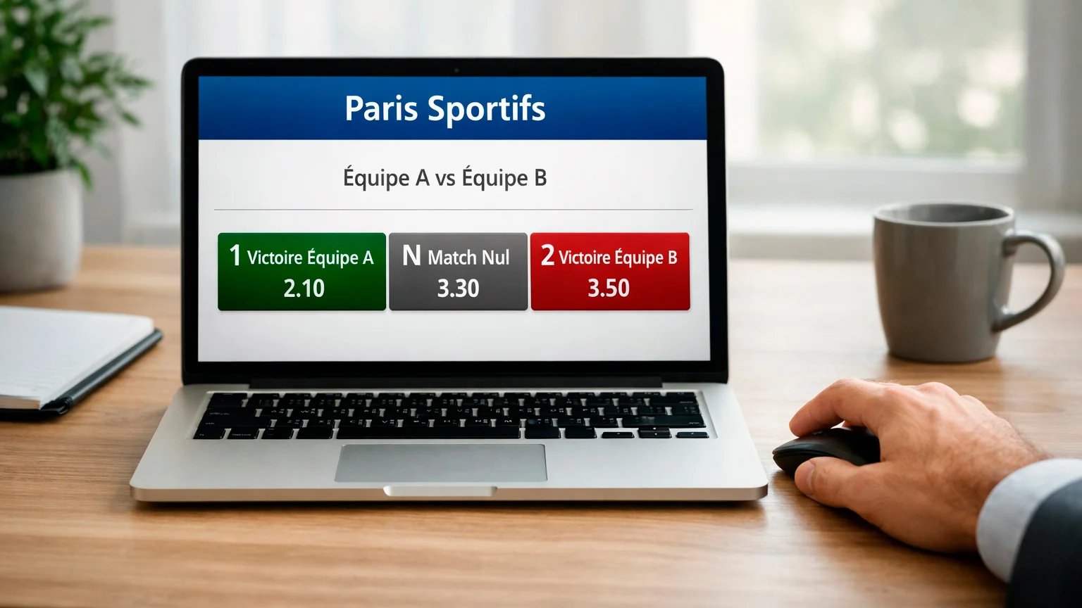 &Eacute;cran affichant les cotes 1N2 sur un match de football