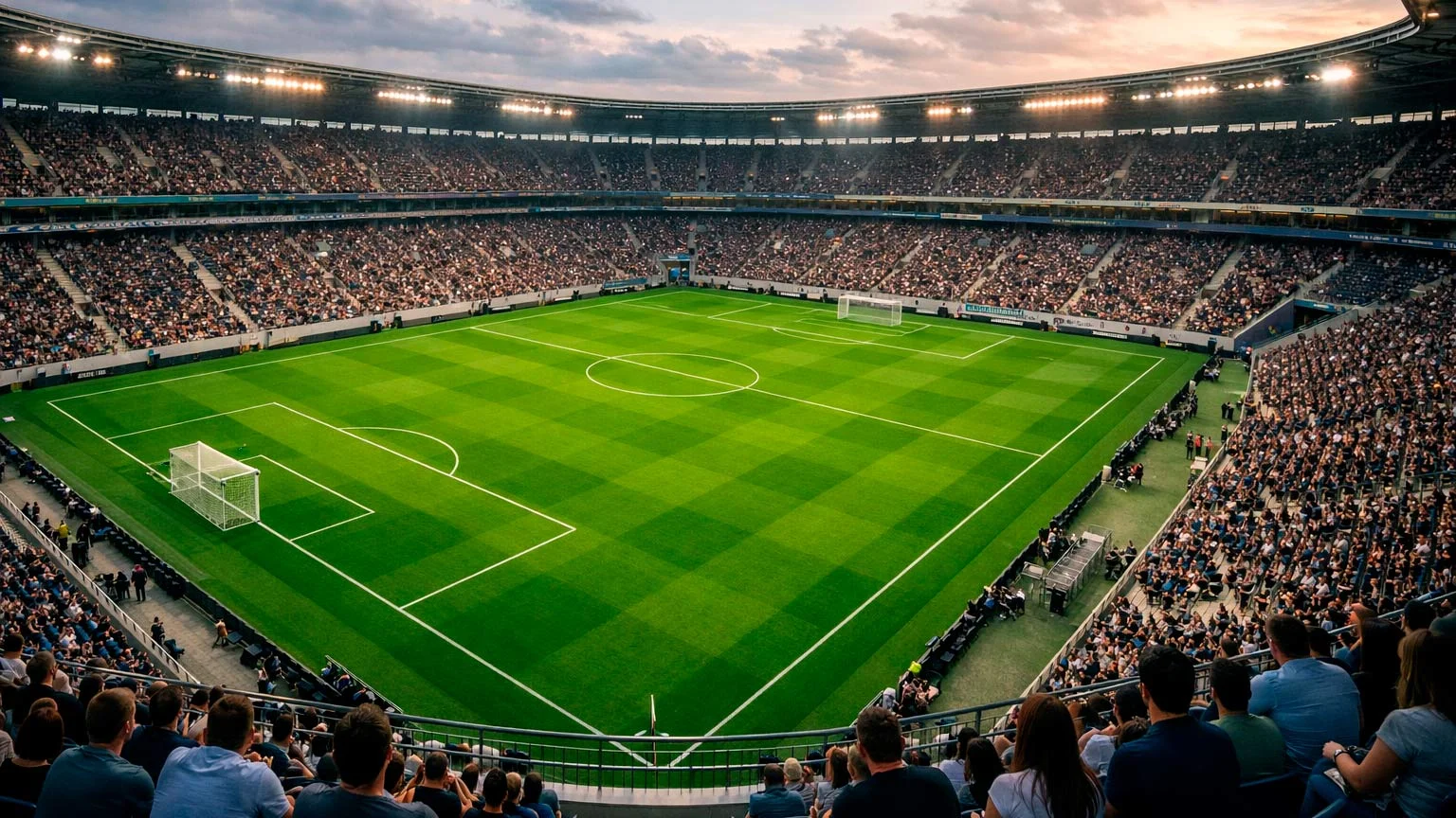 Stade de football vu depuis les tribunes avant un match