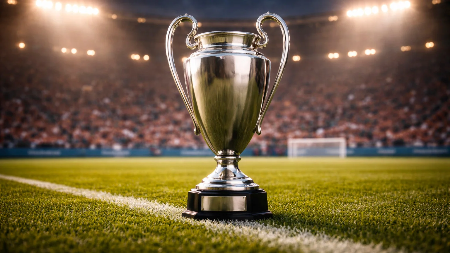 Troph&eacute;e de coupe europ&eacute;enne sur pelouse de stade