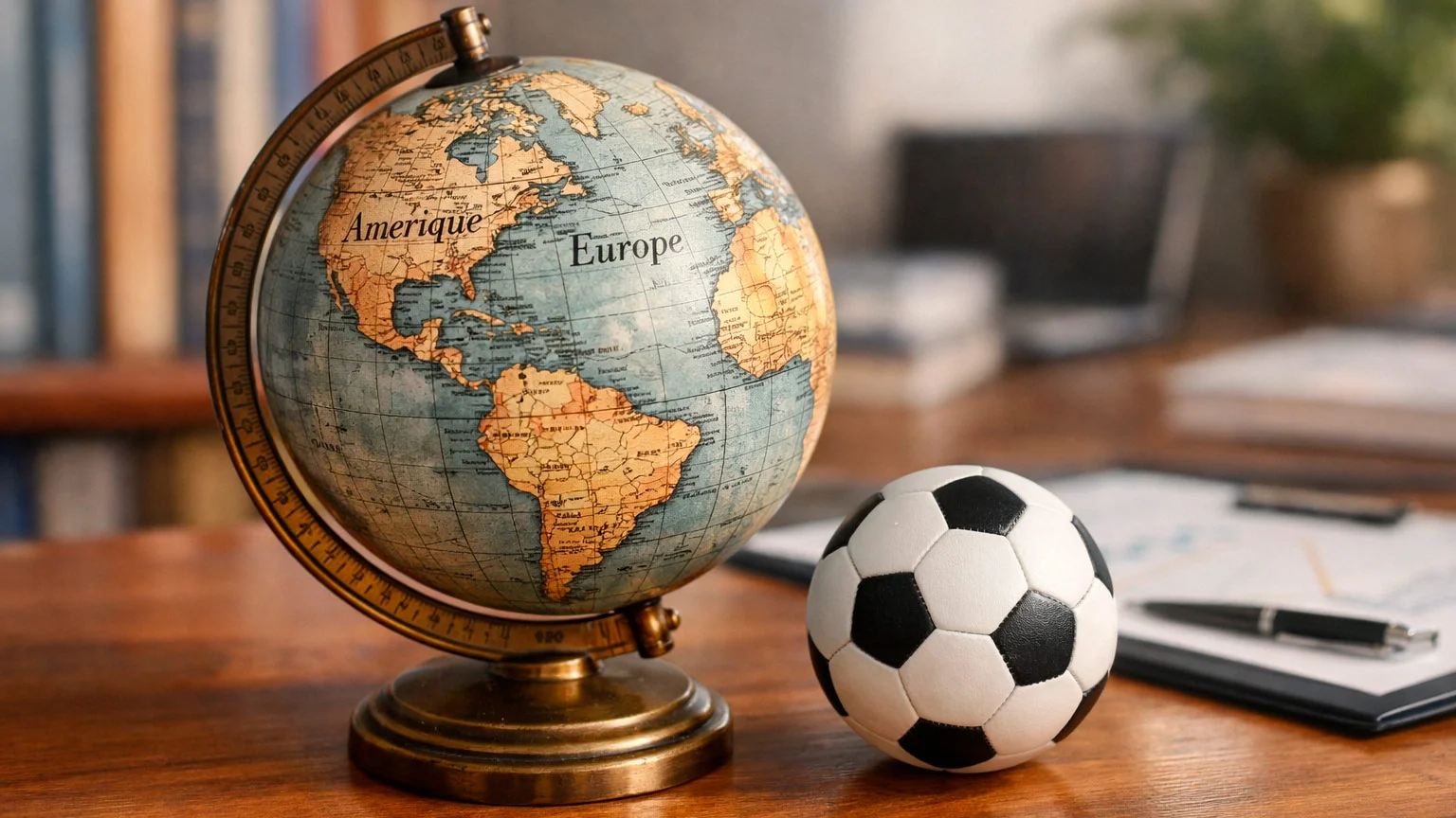 Globe terrestre avec ballon de football miniature