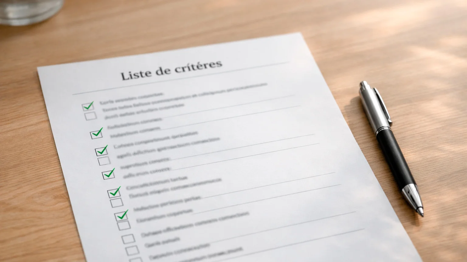 Liste de crit&egrave;res coch&eacute;s sur document