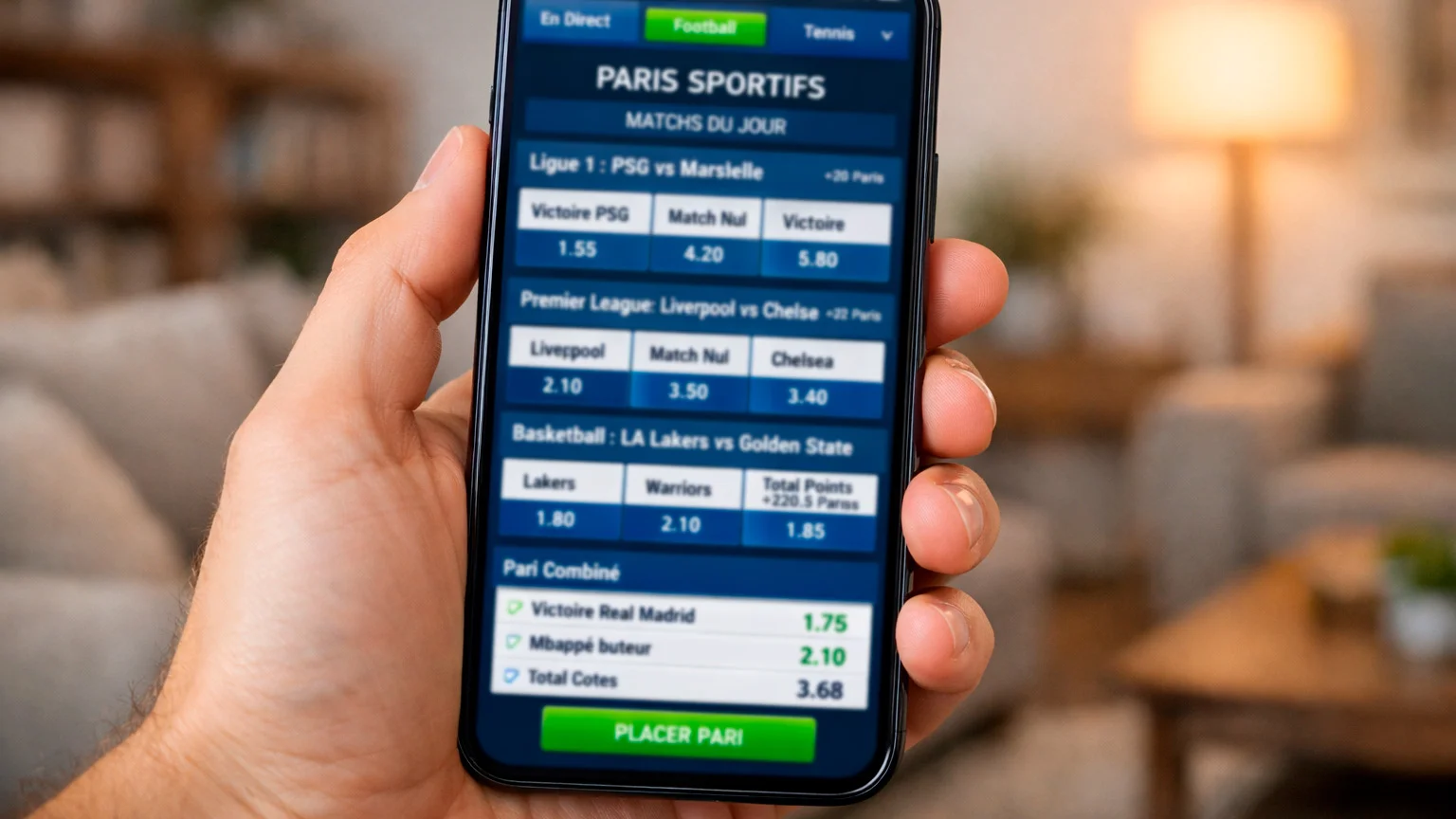 &Eacute;cran de smartphone avec interface de paris d&eacute;taill&eacute;e
